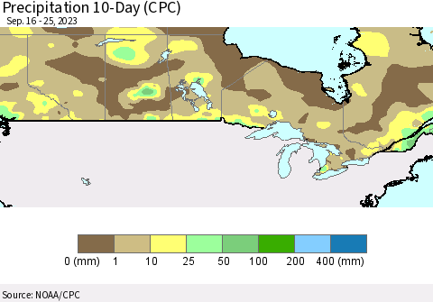 Canada Precipitation 10-Day (CPC) Thematic Map For 9/16/2023 - 9/25/2023