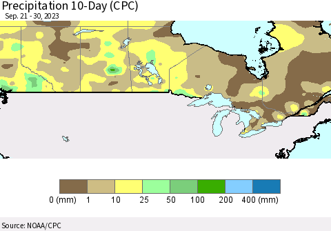 Canada Precipitation 10-Day (CPC) Thematic Map For 9/21/2023 - 9/30/2023