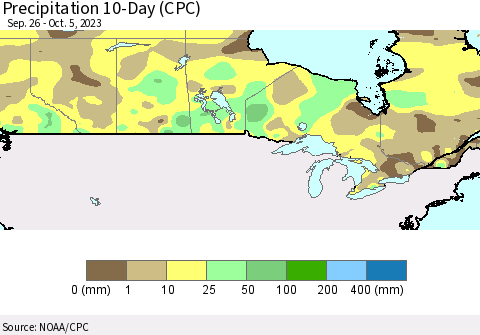 Canada Precipitation 10-Day (CPC) Thematic Map For 9/26/2023 - 10/5/2023