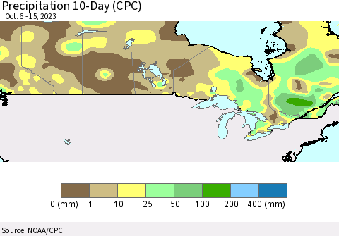 Canada Precipitation 10-Day (CPC) Thematic Map For 10/6/2023 - 10/15/2023
