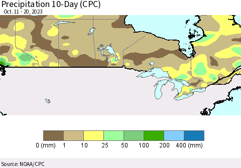 Canada Precipitation 10-Day (CPC) Thematic Map For 10/11/2023 - 10/20/2023