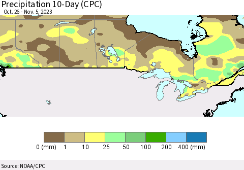 Canada Precipitation 10-Day (CPC) Thematic Map For 10/26/2023 - 11/5/2023