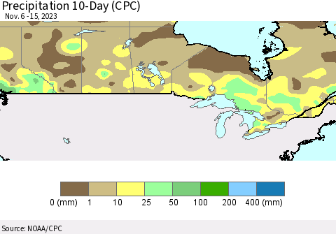 Canada Precipitation 10-Day (CPC) Thematic Map For 11/6/2023 - 11/15/2023