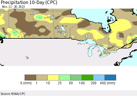 Canada Precipitation 10-Day (CPC) Thematic Map For 11/11/2023 - 11/20/2023