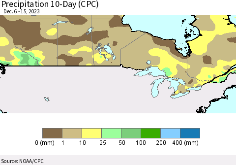 Canada Precipitation 10-Day (CPC) Thematic Map For 12/6/2023 - 12/15/2023