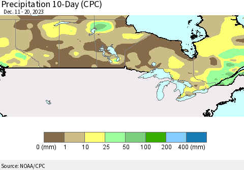 Canada Precipitation 10-Day (CPC) Thematic Map For 12/11/2023 - 12/20/2023