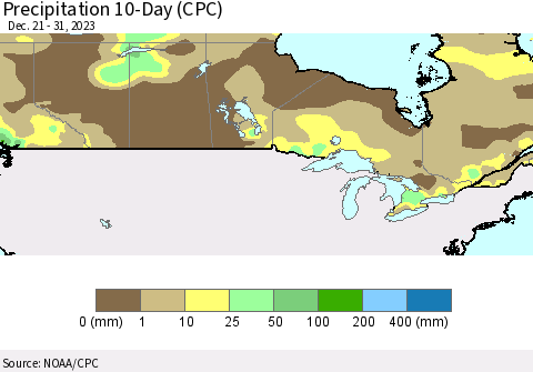 Canada Precipitation 10-Day (CPC) Thematic Map For 12/21/2023 - 12/31/2023