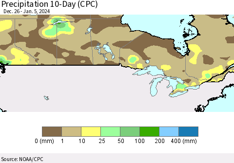 Canada Precipitation 10-Day (CPC) Thematic Map For 12/26/2023 - 1/5/2024