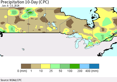 Canada Precipitation 10-Day (CPC) Thematic Map For 1/6/2024 - 1/15/2024