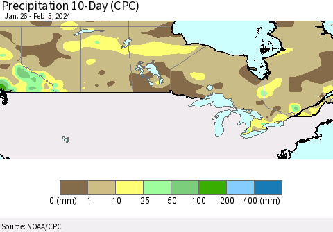 Canada Precipitation 10-Day (CPC) Thematic Map For 1/26/2024 - 2/5/2024