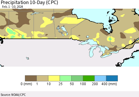 Canada Precipitation 10-Day (CPC) Thematic Map For 2/1/2024 - 2/10/2024