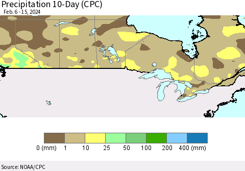 Canada Precipitation 10-Day (CPC) Thematic Map For 2/6/2024 - 2/15/2024