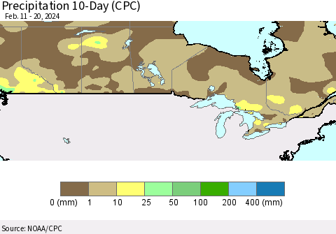 Canada Precipitation 10-Day (CPC) Thematic Map For 2/11/2024 - 2/20/2024