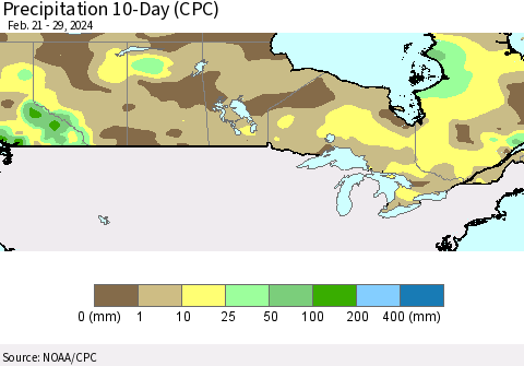 Canada Precipitation 10-Day (CPC) Thematic Map For 2/21/2024 - 2/29/2024