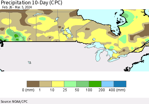 Canada Precipitation 10-Day (CPC) Thematic Map For 2/26/2024 - 3/5/2024