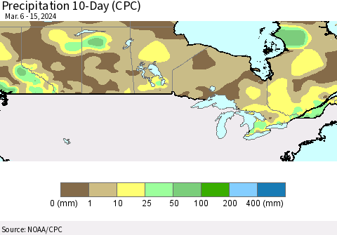 Canada Precipitation 10-Day (CPC) Thematic Map For 3/6/2024 - 3/15/2024