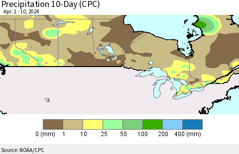 Canada Precipitation 10-Day (CPC) Thematic Map For 4/1/2024 - 4/10/2024