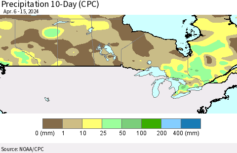 Canada Precipitation 10-Day (CPC) Thematic Map For 4/6/2024 - 4/15/2024