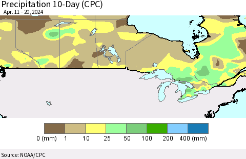 Canada Precipitation 10-Day (CPC) Thematic Map For 4/11/2024 - 4/20/2024