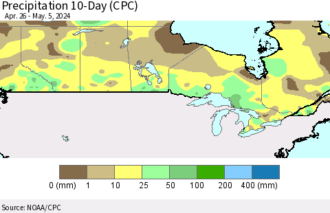 Canada Precipitation 10-Day (CPC) Thematic Map For 4/26/2024 - 5/5/2024