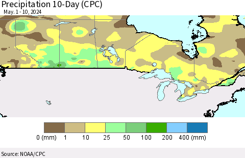 Canada Precipitation 10-Day (CPC) Thematic Map For 5/1/2024 - 5/10/2024