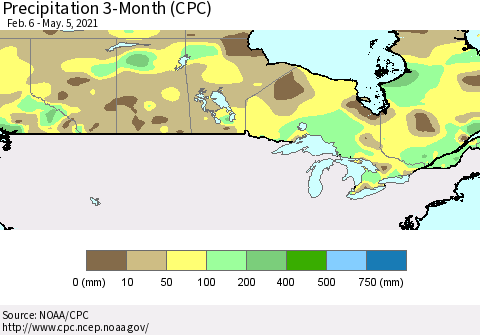 Canada Precipitation 3-Month (CPC) Thematic Map For 2/6/2021 - 5/5/2021