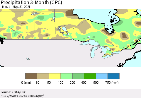 Canada Precipitation 3-Month (CPC) Thematic Map For 3/1/2021 - 5/31/2021