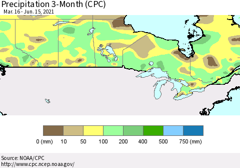 Canada Precipitation 3-Month (CPC) Thematic Map For 3/16/2021 - 6/15/2021