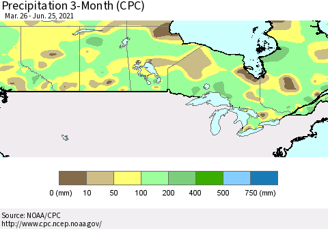 Canada Precipitation 3-Month (CPC) Thematic Map For 3/26/2021 - 6/25/2021