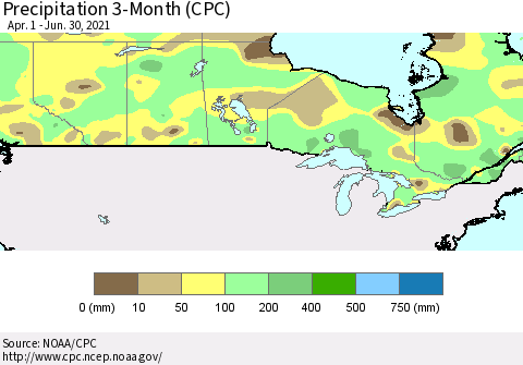 Canada Precipitation 3-Month (CPC) Thematic Map For 4/1/2021 - 6/30/2021
