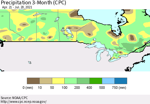 Canada Precipitation 3-Month (CPC) Thematic Map For 4/21/2021 - 7/20/2021
