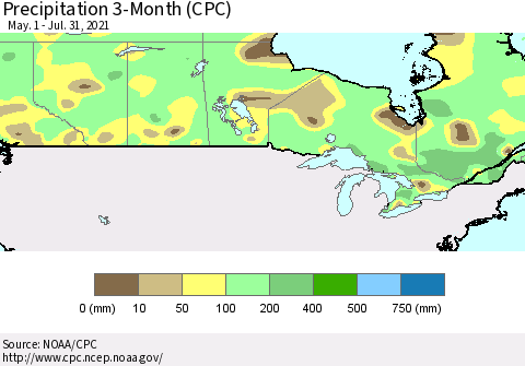 Canada Precipitation 3-Month (CPC) Thematic Map For 5/1/2021 - 7/31/2021