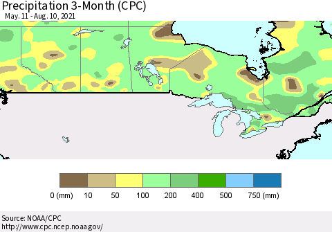 Canada Precipitation 3-Month (CPC) Thematic Map For 5/11/2021 - 8/10/2021