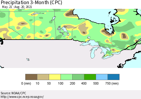 Canada Precipitation 3-Month (CPC) Thematic Map For 5/21/2021 - 8/20/2021