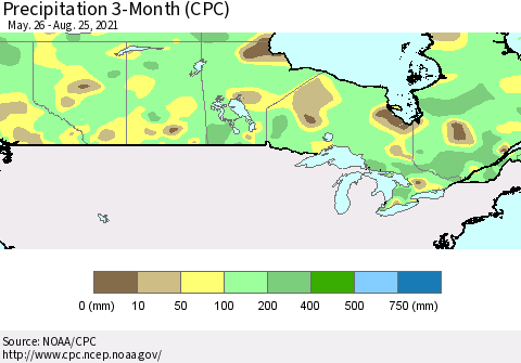 Canada Precipitation 3-Month (CPC) Thematic Map For 5/26/2021 - 8/25/2021