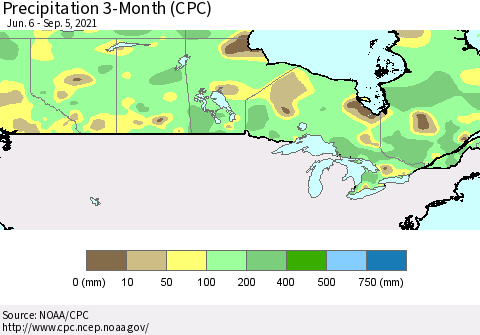 Canada Precipitation 3-Month (CPC) Thematic Map For 6/6/2021 - 9/5/2021