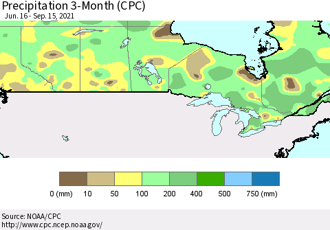 Canada Precipitation 3-Month (CPC) Thematic Map For 6/16/2021 - 9/15/2021