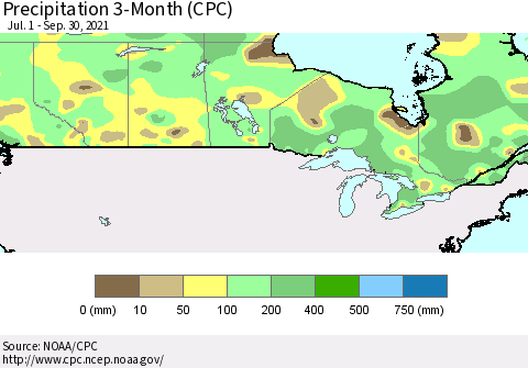 Canada Precipitation 3-Month (CPC) Thematic Map For 7/1/2021 - 9/30/2021
