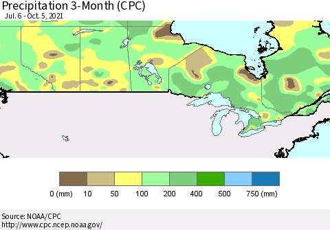 Canada Precipitation 3-Month (CPC) Thematic Map For 7/6/2021 - 10/5/2021
