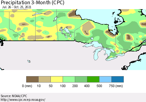 Canada Precipitation 3-Month (CPC) Thematic Map For 7/26/2021 - 10/25/2021