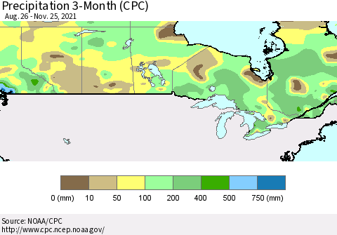 Canada Precipitation 3-Month (CPC) Thematic Map For 8/26/2021 - 11/25/2021