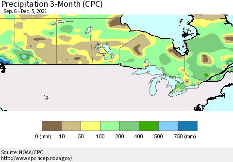 Canada Precipitation 3-Month (CPC) Thematic Map For 9/6/2021 - 12/5/2021