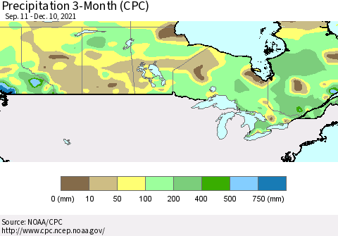 Canada Precipitation 3-Month (CPC) Thematic Map For 9/11/2021 - 12/10/2021