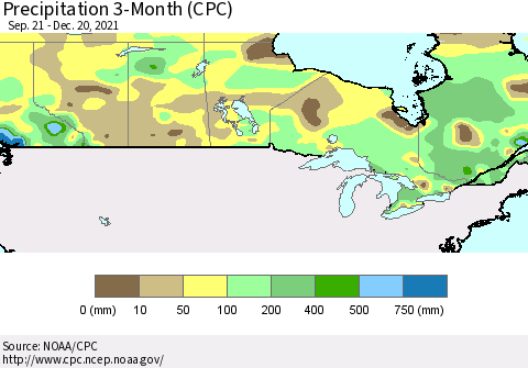 Canada Precipitation 3-Month (CPC) Thematic Map For 9/21/2021 - 12/20/2021