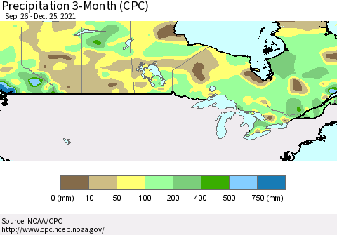 Canada Precipitation 3-Month (CPC) Thematic Map For 9/26/2021 - 12/25/2021