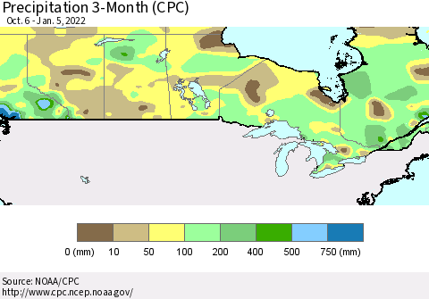 Canada Precipitation 3-Month (CPC) Thematic Map For 10/6/2021 - 1/5/2022