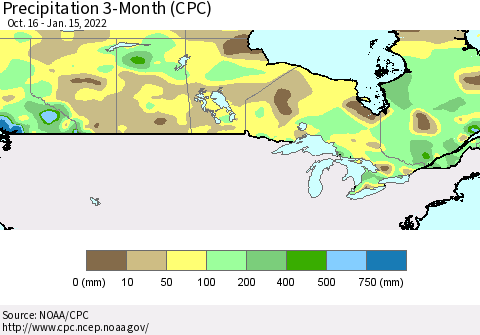 Canada Precipitation 3-Month (CPC) Thematic Map For 10/16/2021 - 1/15/2022