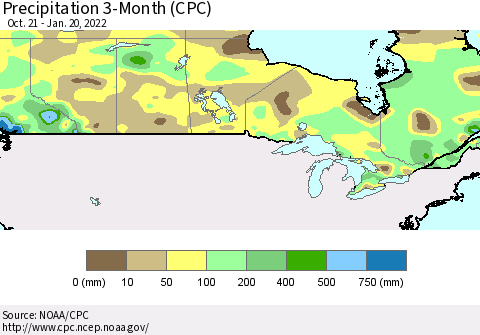 Canada Precipitation 3-Month (CPC) Thematic Map For 10/21/2021 - 1/20/2022