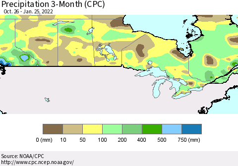 Canada Precipitation 3-Month (CPC) Thematic Map For 10/26/2021 - 1/25/2022