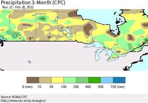 Canada Precipitation 3-Month (CPC) Thematic Map For 11/21/2021 - 2/20/2022